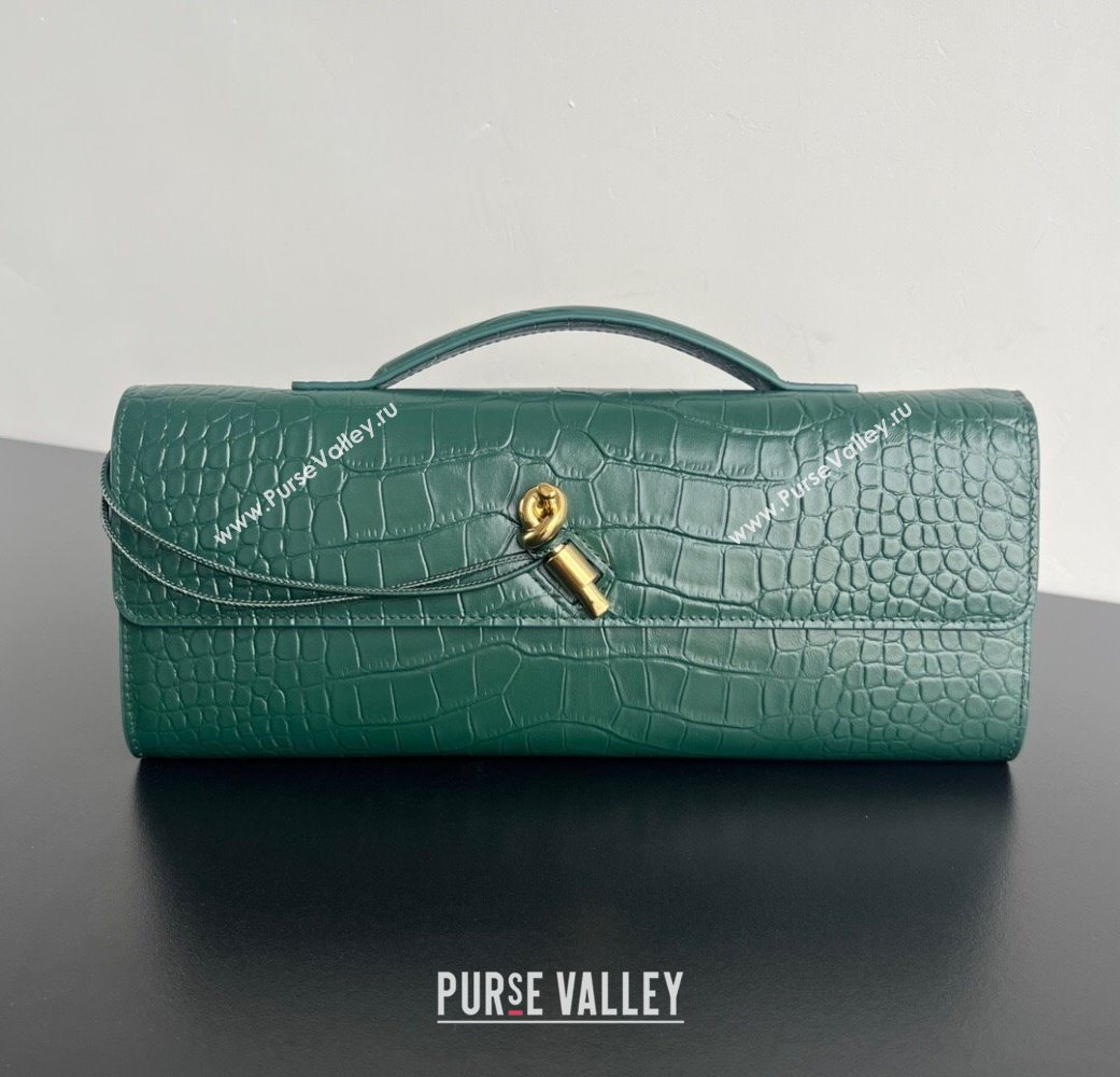Bottega Veneta Long Clutch Bag Andiamo in Crocodile Embossed Leather Emerald Green 2025 741511 (WT-251119049)