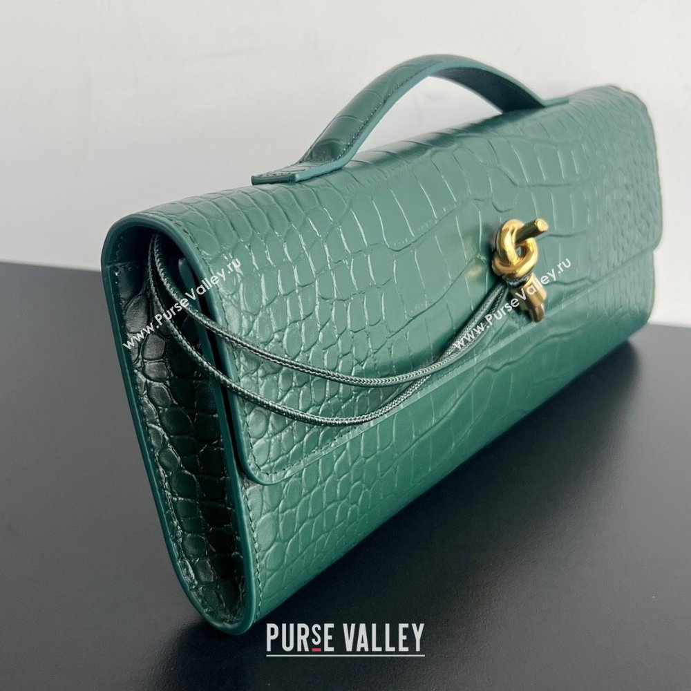 Bottega Veneta Long Clutch Bag Andiamo in Crocodile Embossed Leather Emerald Green 2025 741511 (WT-251119049)