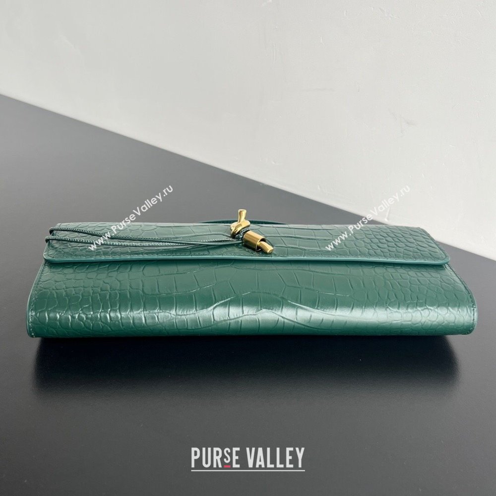 Bottega Veneta Long Clutch Bag Andiamo in Crocodile Embossed Leather Emerald Green 2025 741511 (WT-251119049)