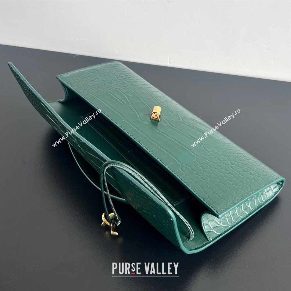 Bottega Veneta Long Clutch Bag Andiamo in Crocodile Embossed Leather Emerald Green 2025 741511 (WT-251119049)