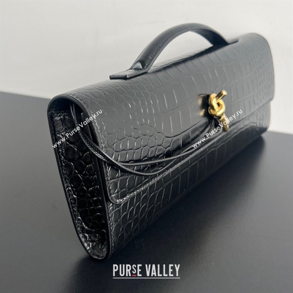 Bottega Veneta Long Clutch Bag Andiamo in Crocodile Embossed Leather Black 2025 741511 (WT-251119050)