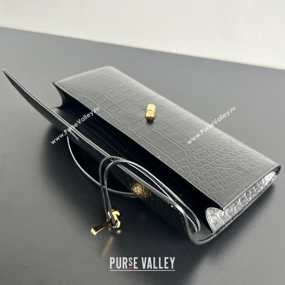 Bottega Veneta Long Clutch Bag Andiamo in Crocodile Embossed Leather Black 2025 741511 (WT-251119050)