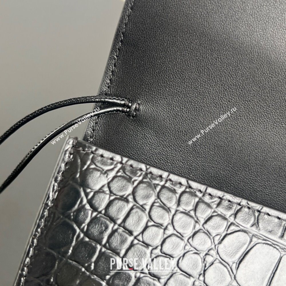 Bottega Veneta Long Clutch Bag Andiamo in Crocodile Embossed Leather Black 2025 741511 (WT-251119050)