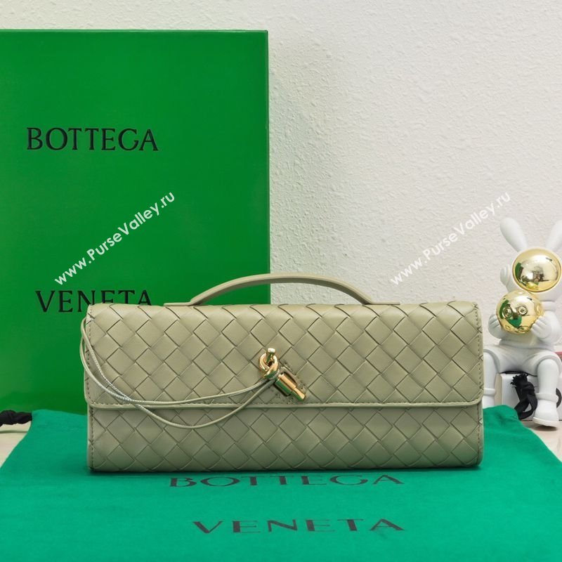Bottega Veneta Long Clutch Bag Andiamo in Intrecciato Leather Travertine Green 2025 741511 (WT-251119033)