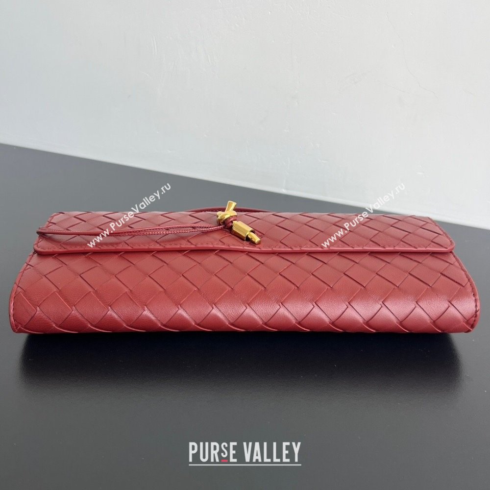 Bottega Veneta Long Clutch Bag Andiamo in Intrecciato Leather Barolo Red 2025 741511 (WT-251119040)