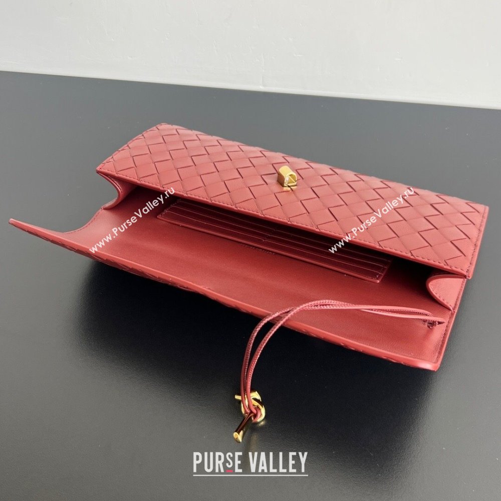 Bottega Veneta Long Clutch Bag Andiamo in Intrecciato Leather Barolo Red 2025 741511 (WT-251119040)