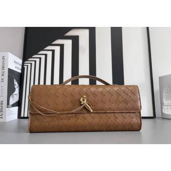 Bottega Veneta Long Clutch Bag Andiamo With Handle in Intrecciato Leather Brown 2023 741511 (WT-240419012)