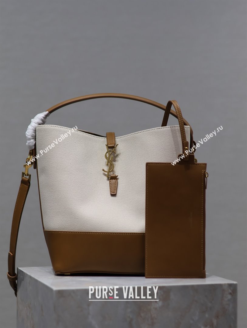 Saint Laurent LE 37 Bucket Bag in Canvas and Leather Brown/White 742828 2024 (YY-241218046)