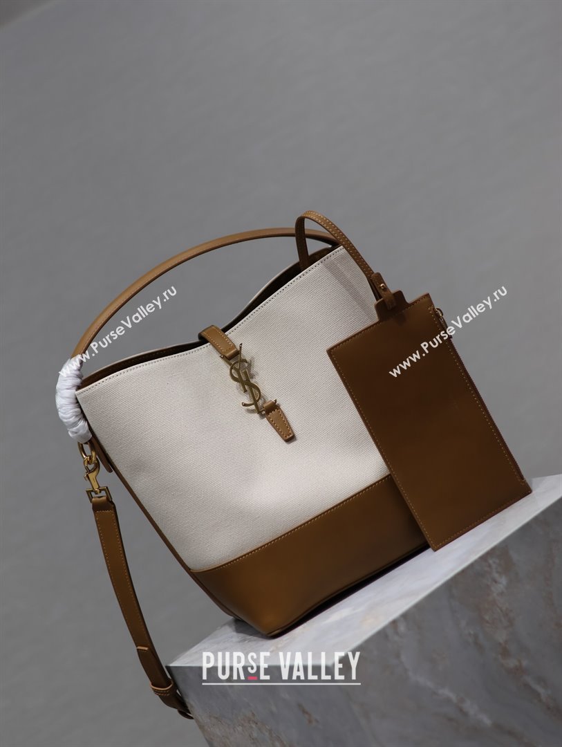 Saint Laurent LE 37 Bucket Bag in Canvas and Leather Brown/White 742828 2024 (YY-241218046)