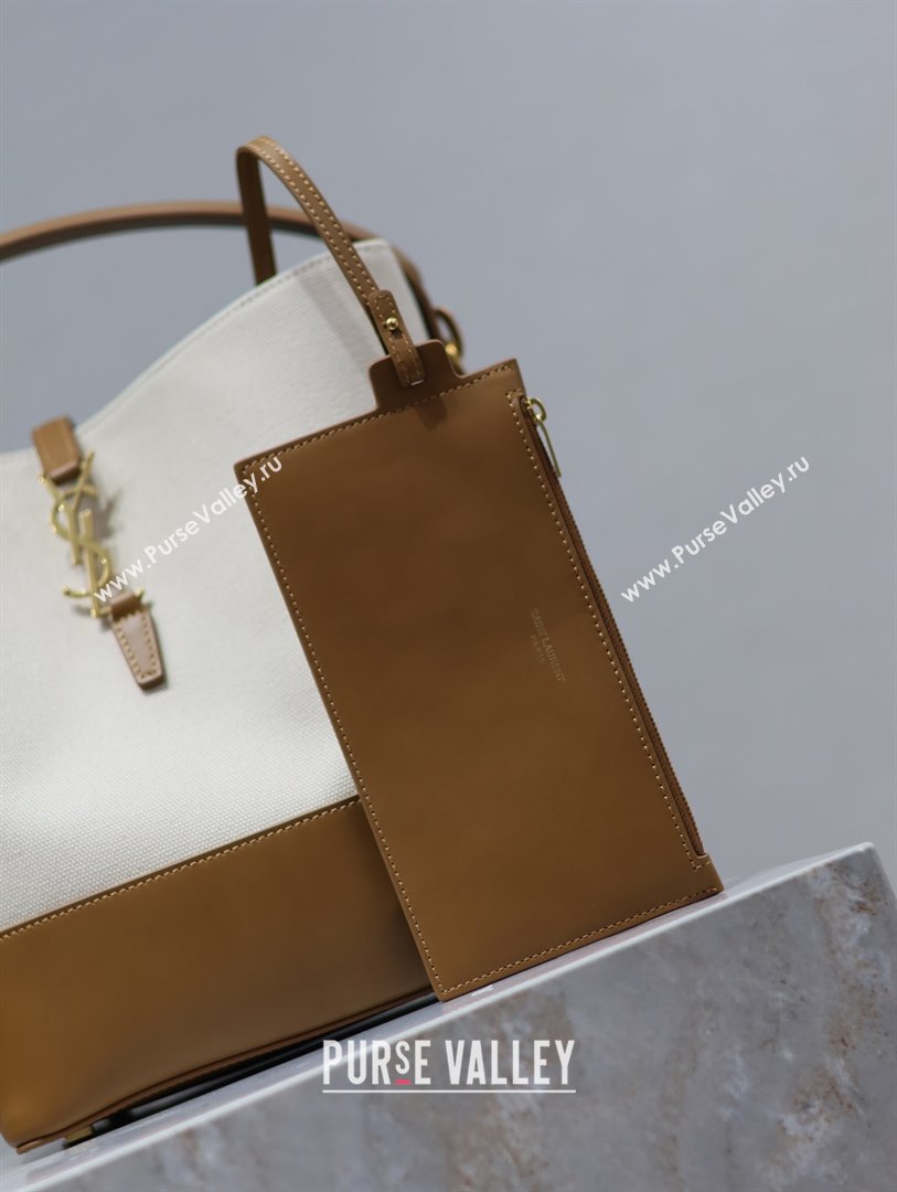 Saint Laurent LE 37 Bucket Bag in Canvas and Leather Brown/White 742828 2024 (YY-241218046)