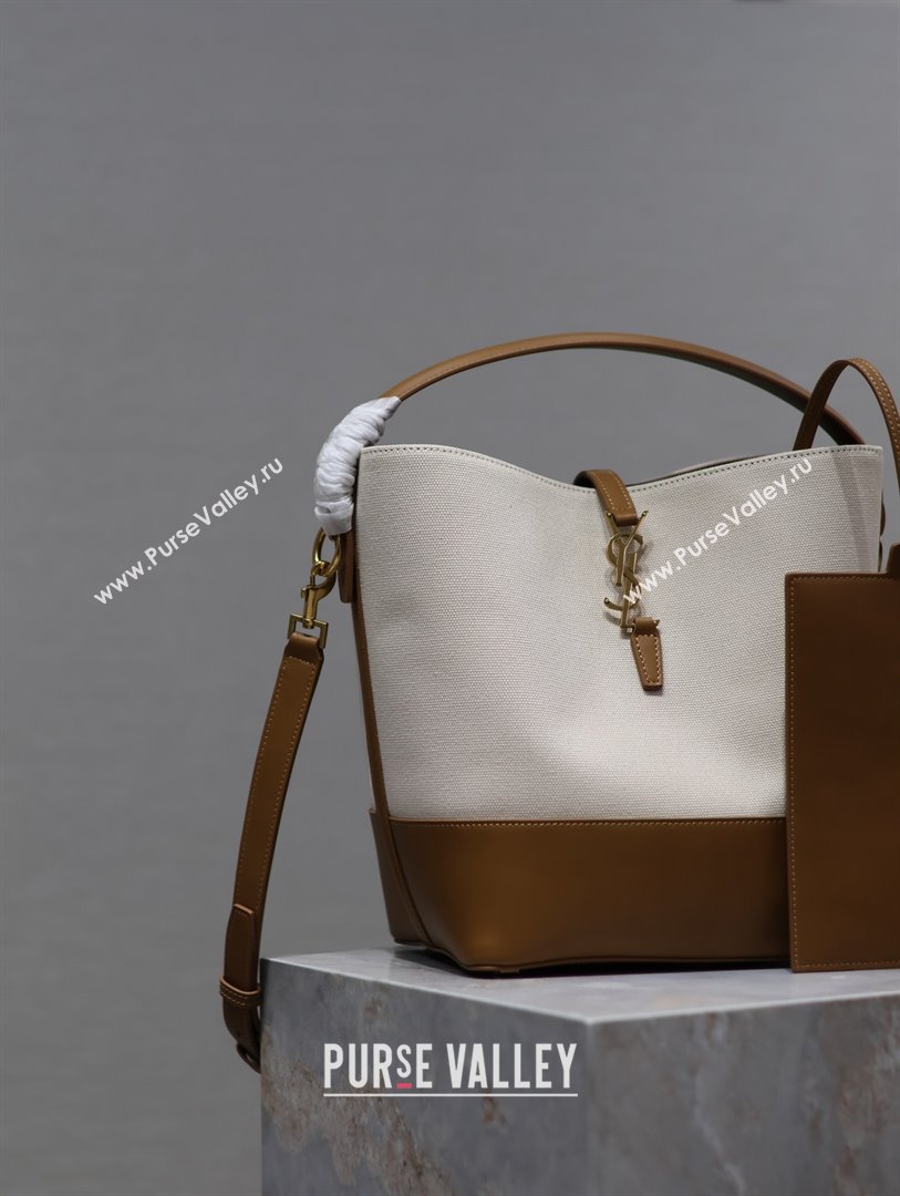 Saint Laurent LE 37 Bucket Bag in Canvas and Leather Brown/White 742828 2024 (YY-241218046)