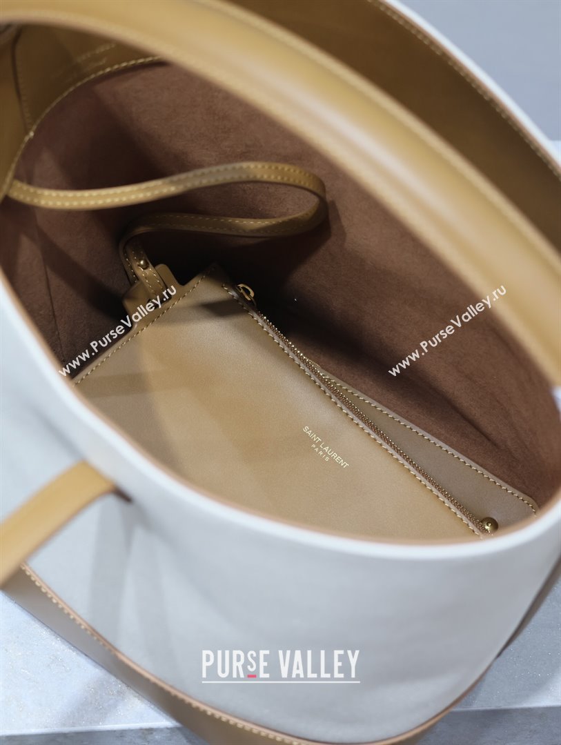 Saint Laurent LE 37 Bucket Bag in Canvas and Leather Brown/White 742828 2024 (YY-241218046)