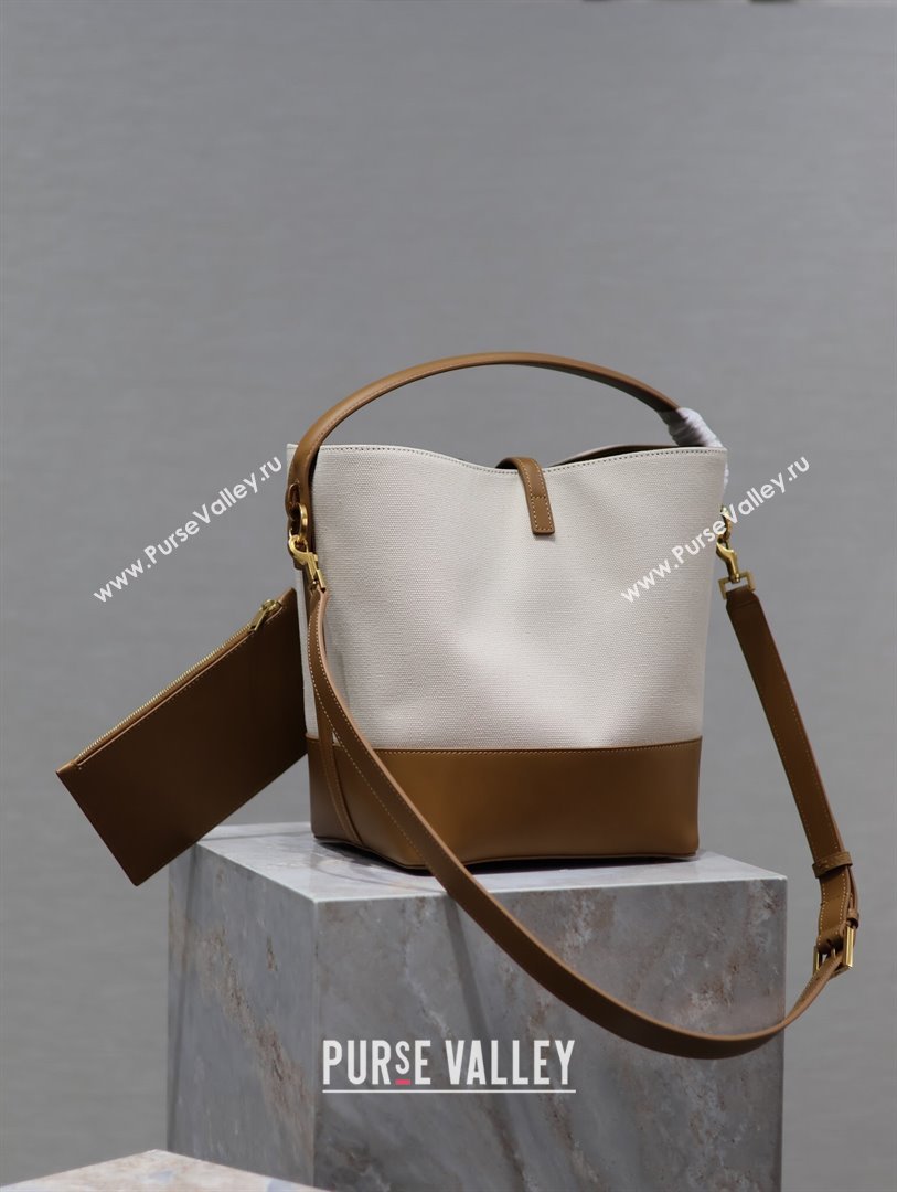 Saint Laurent LE 37 Bucket Bag in Canvas and Leather Brown/White 742828 2024 (YY-241218046)