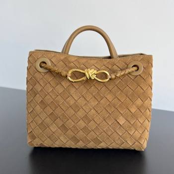 Bottega Veneta Small Andiamo Top Handle Bag in Intrecciato Suede 743568 Taupe Brown 2025 0731 (WT-250731038)