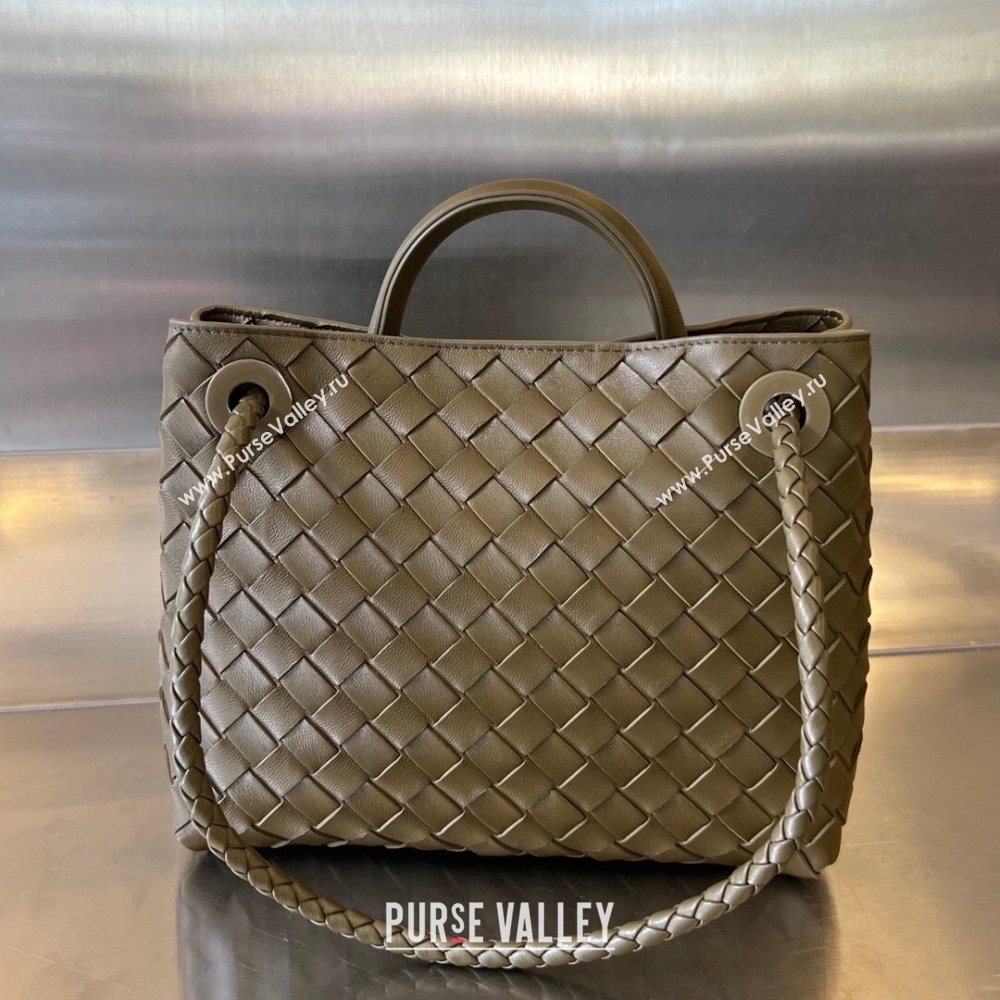 Bottega Veneta Small Andiamo Top Handle Bag in Intrecciato Leather 743568 Soil 2025 0731 (WT-250731046)
