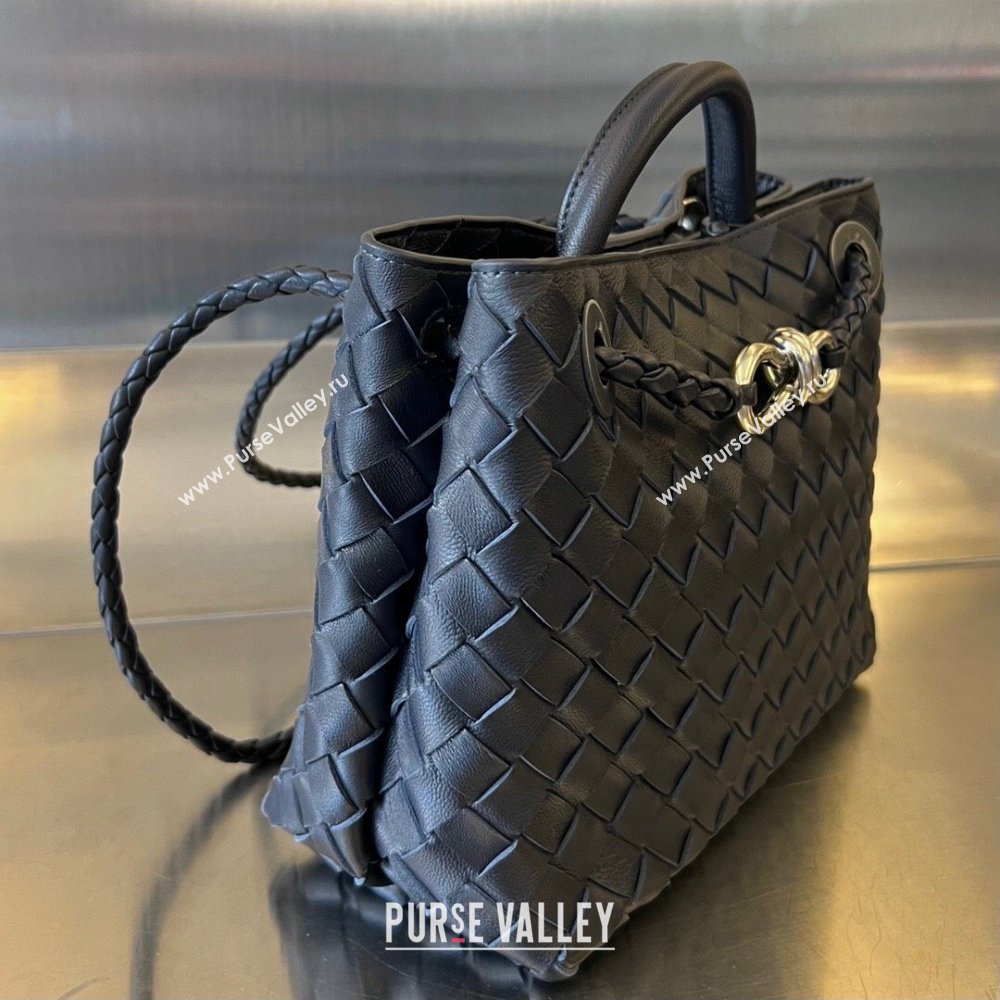 Bottega Veneta Small Andiamo Top Handle Bag in Intrecciato Leather 743568 Space/Silver 2025 0731 (WT-250731047)