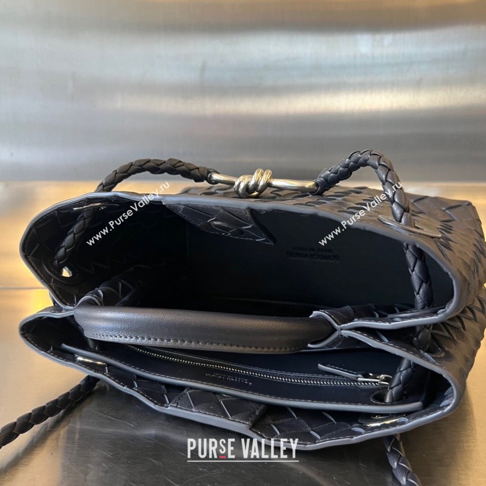 Bottega Veneta Small Andiamo Top Handle Bag in Intrecciato Leather 743568 Space/Silver 2025 0731 (WT-250731047)
