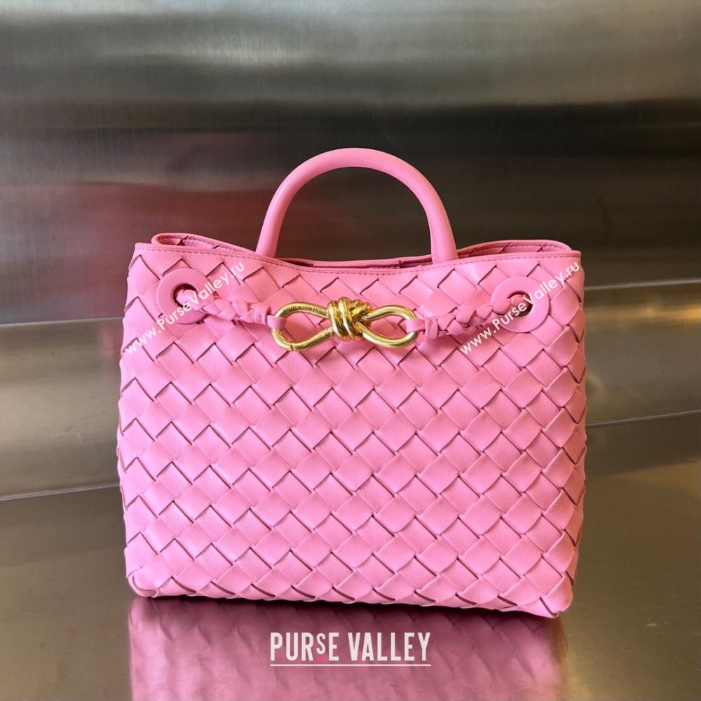 Bottega Veneta Small Andiamo Top Handle Bag in Intrecciato Leather 743568 Pink2 2025 0731 (WT-250731048)