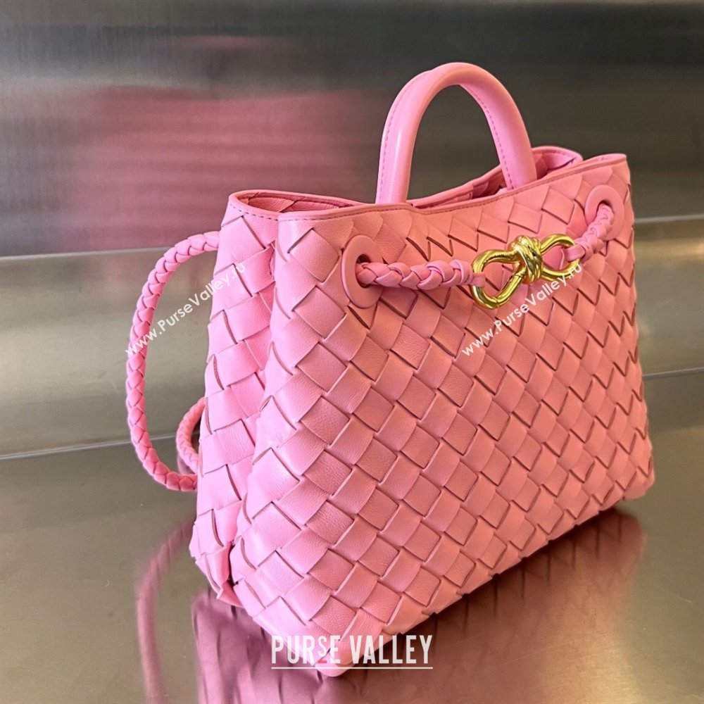 Bottega Veneta Small Andiamo Top Handle Bag in Intrecciato Leather 743568 Pink2 2025 0731 (WT-250731048)