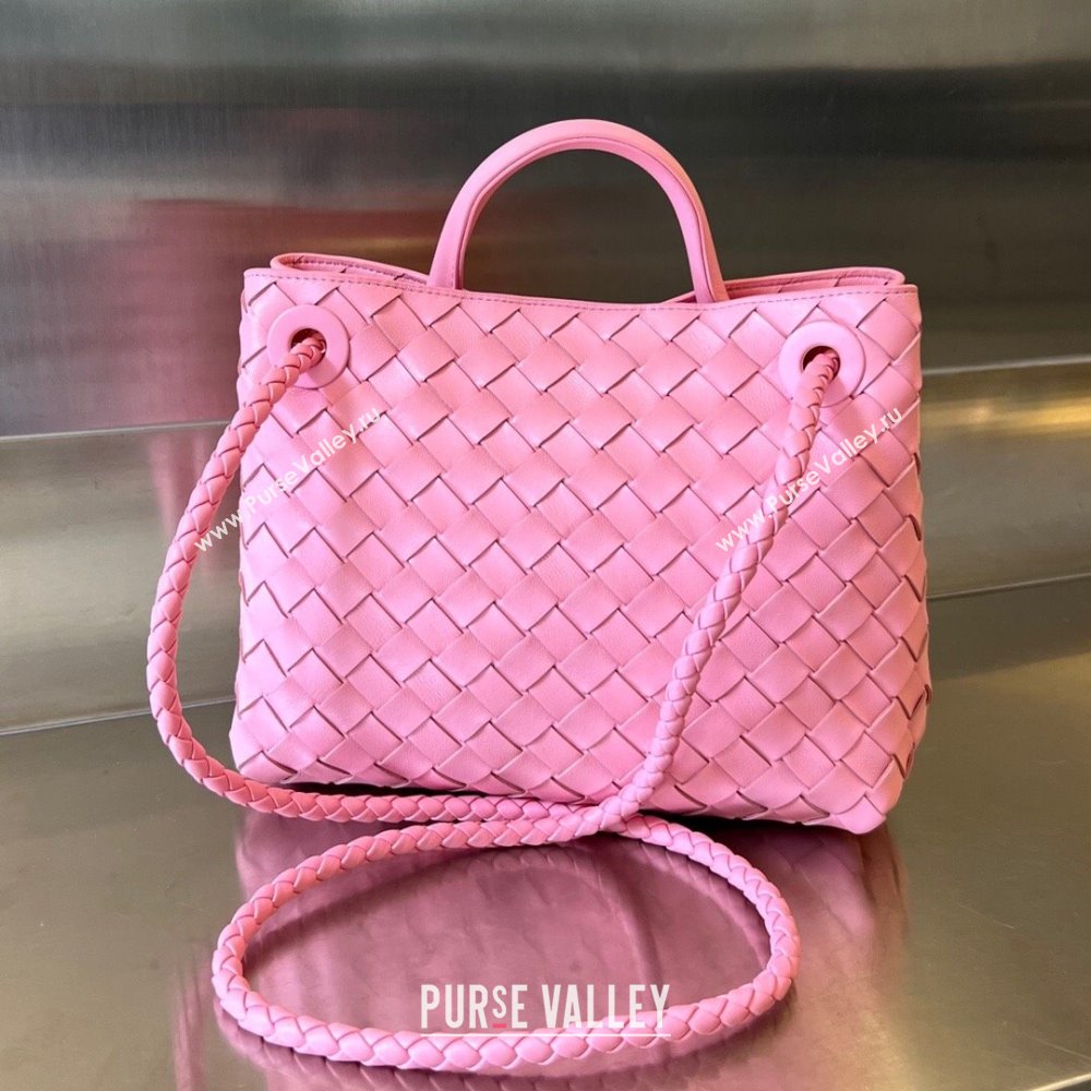 Bottega Veneta Small Andiamo Top Handle Bag in Intrecciato Leather 743568 Pink2 2025 0731 (WT-250731048)