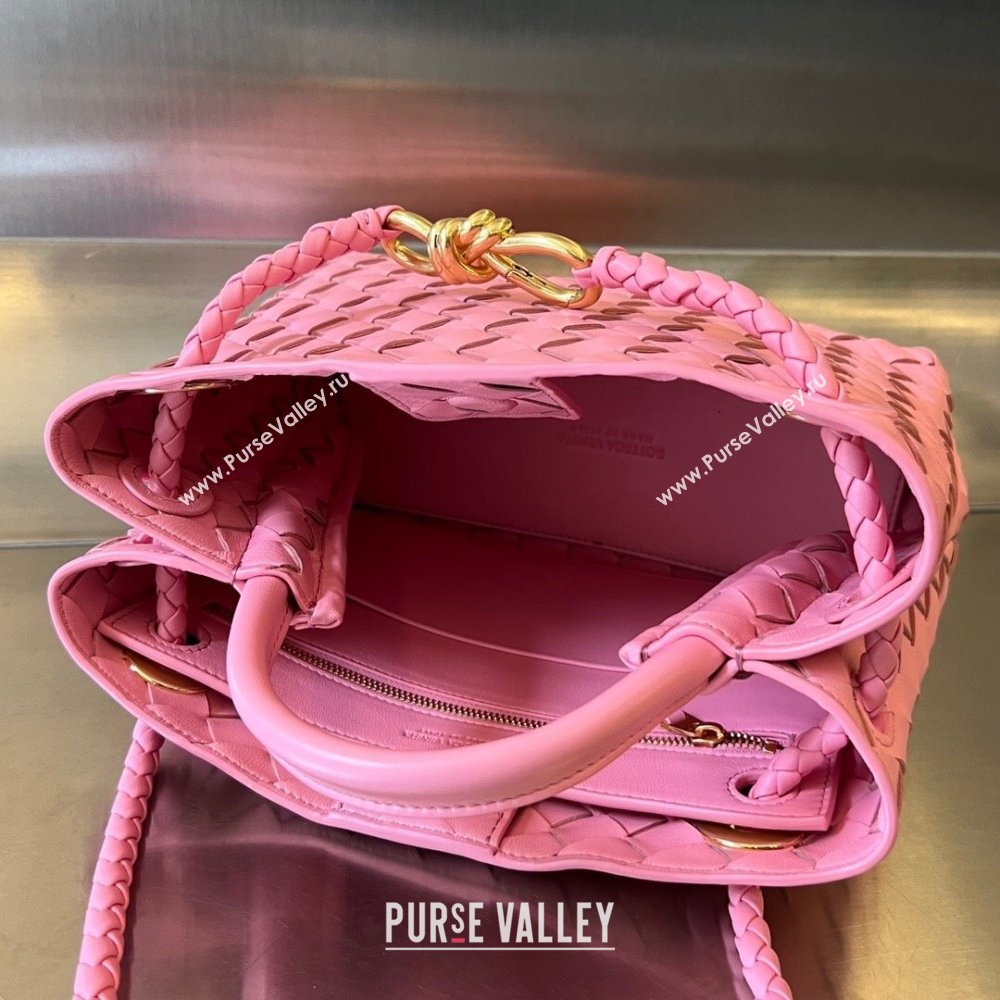 Bottega Veneta Small Andiamo Top Handle Bag in Intrecciato Leather 743568 Pink2 2025 0731 (WT-250731048)