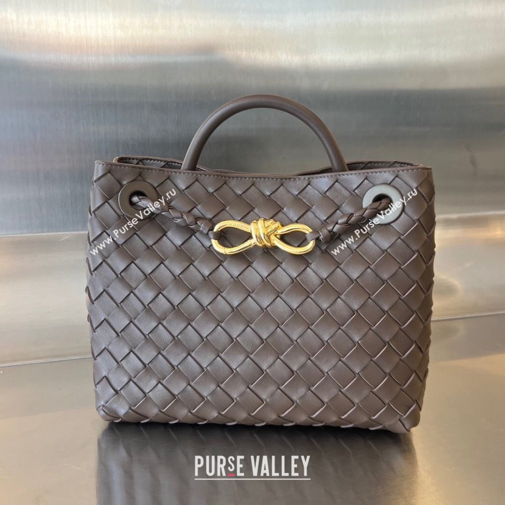Bottega Veneta Small Andiamo Top Handle Bag in Intrecciato Leather 743568 Chocolate 2025 0731 (WT-250731049)