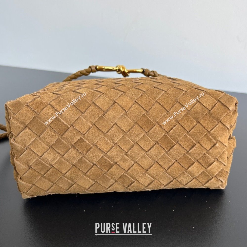 Bottega Veneta Small Andiamo Top Handle Bag in Intrecciato Suede 743568 Taupe Brown 2025 0731 (WT-250731038)
