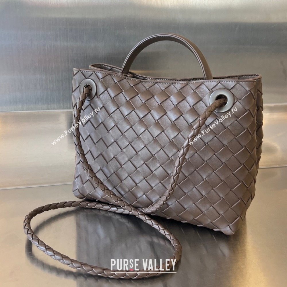 Bottega Veneta Small Andiamo Top Handle Bag in Intrecciato Leather 743568 Chocolate 2025 0731 (WT-250731049)