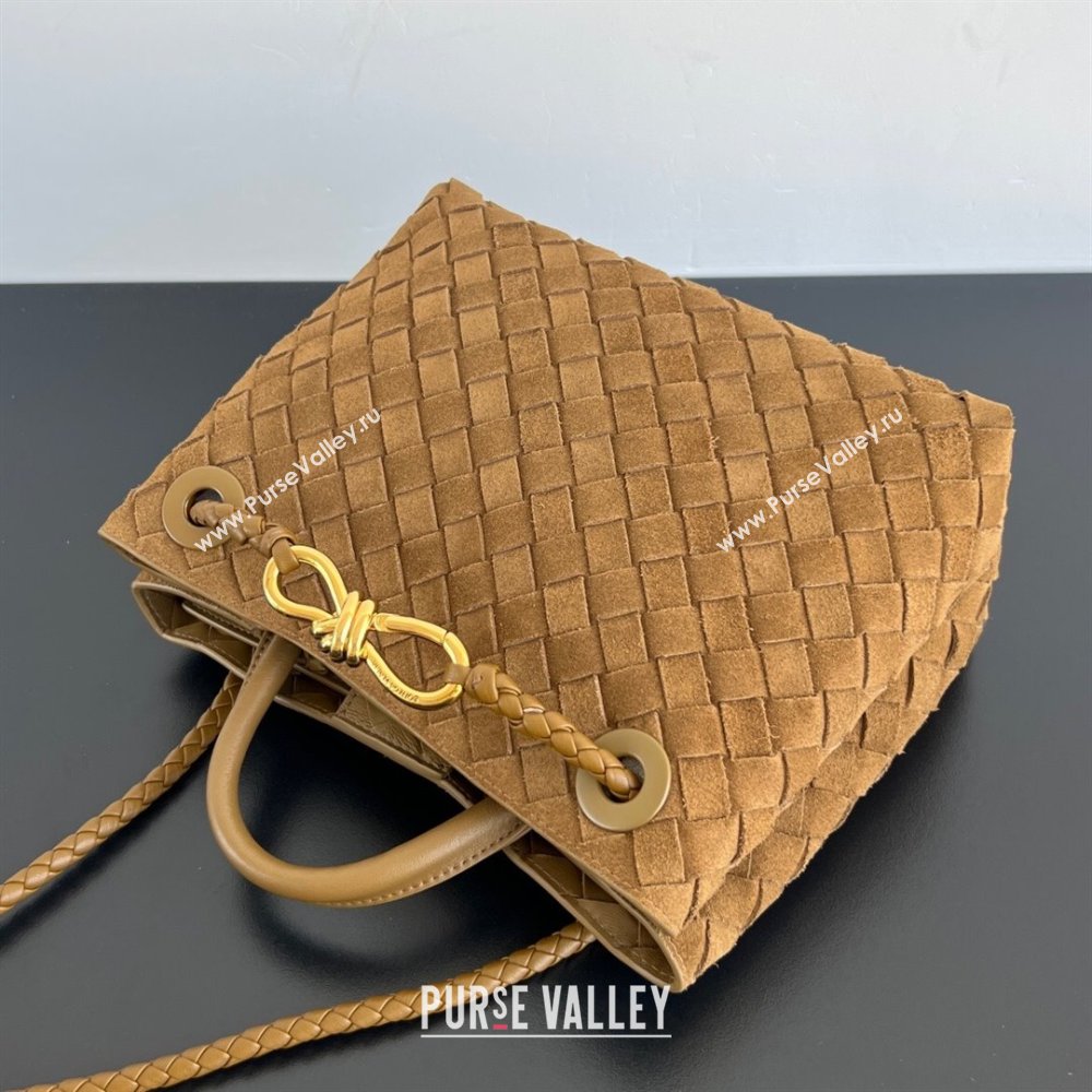 Bottega Veneta Small Andiamo Top Handle Bag in Intrecciato Suede 743568 Taupe Brown 2025 0731 (WT-250731038)