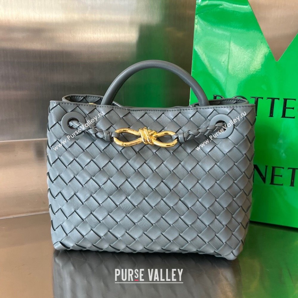 Bottega Veneta Small Andiamo Top Handle Bag in Intrecciato Leather 743568 Slate Grey 2025 0731 (WT-250731051)
