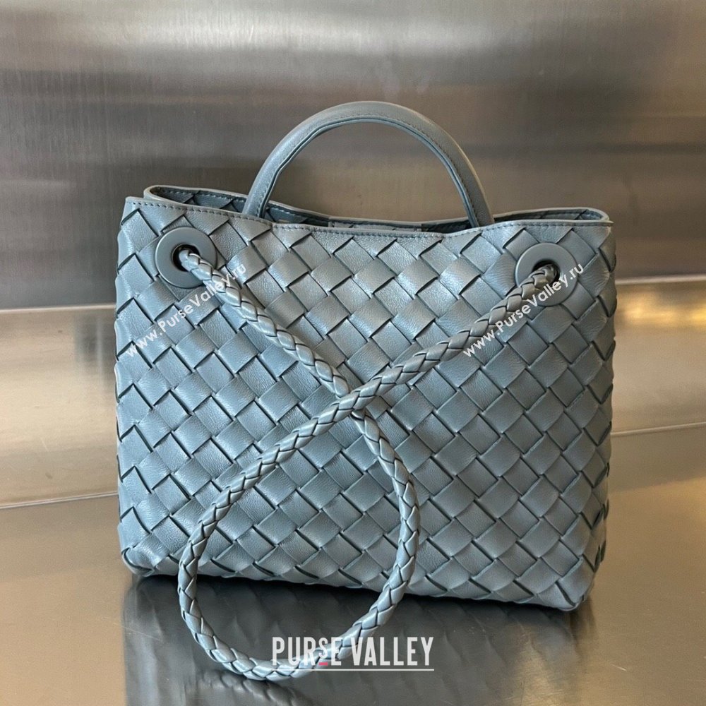 Bottega Veneta Small Andiamo Top Handle Bag in Intrecciato Leather 743568 Slate Grey 2025 0731 (WT-250731051)