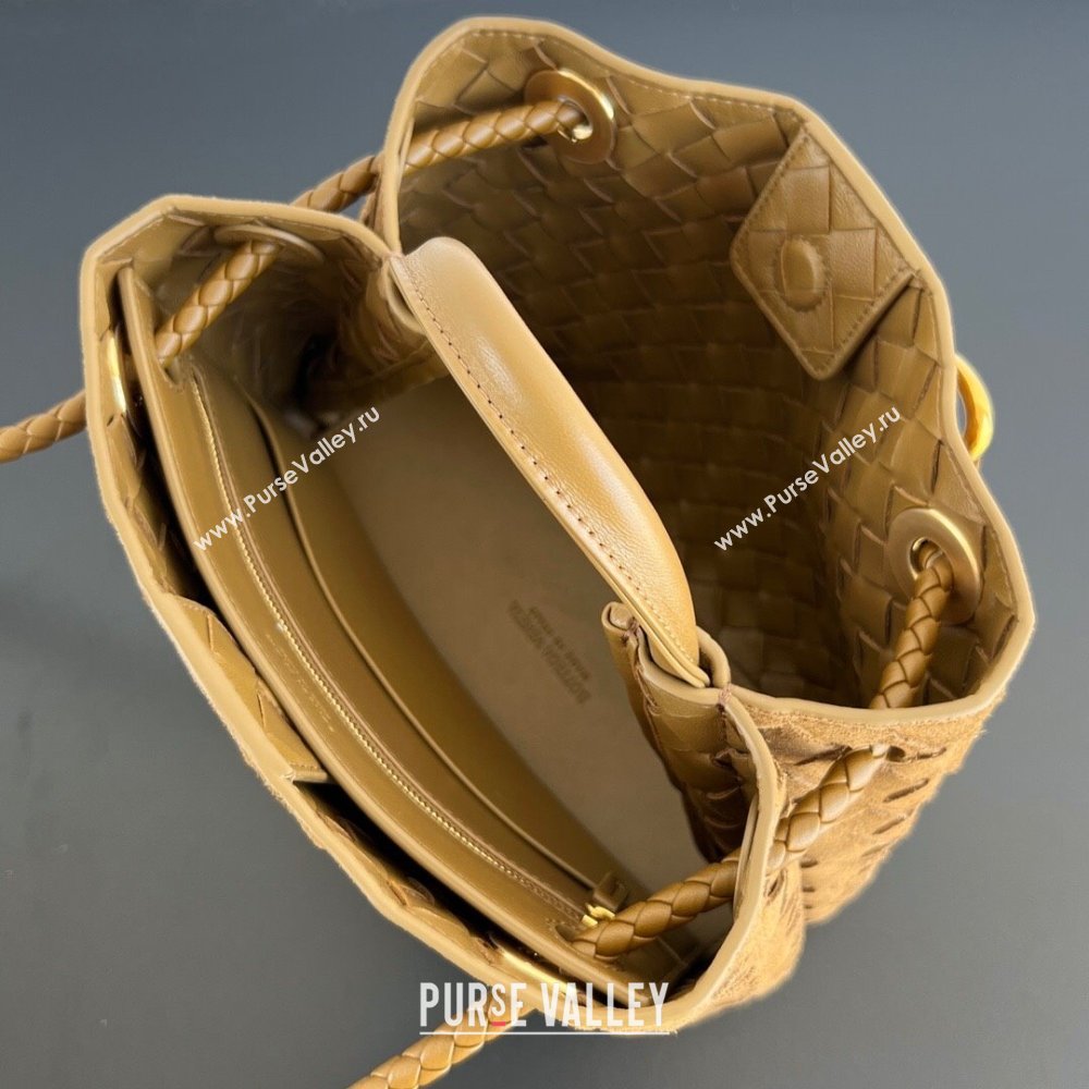 Bottega Veneta Small Andiamo Top Handle Bag in Intrecciato Suede 743568 Taupe Brown 2025 0731 (WT-250731038)