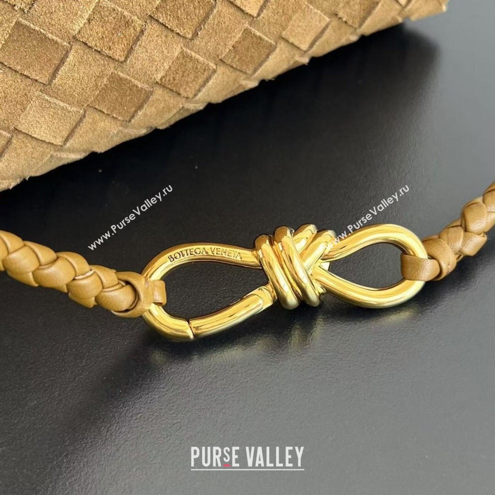 Bottega Veneta Small Andiamo Top Handle Bag in Intrecciato Suede 743568 Taupe Brown 2025 0731 (WT-250731038)