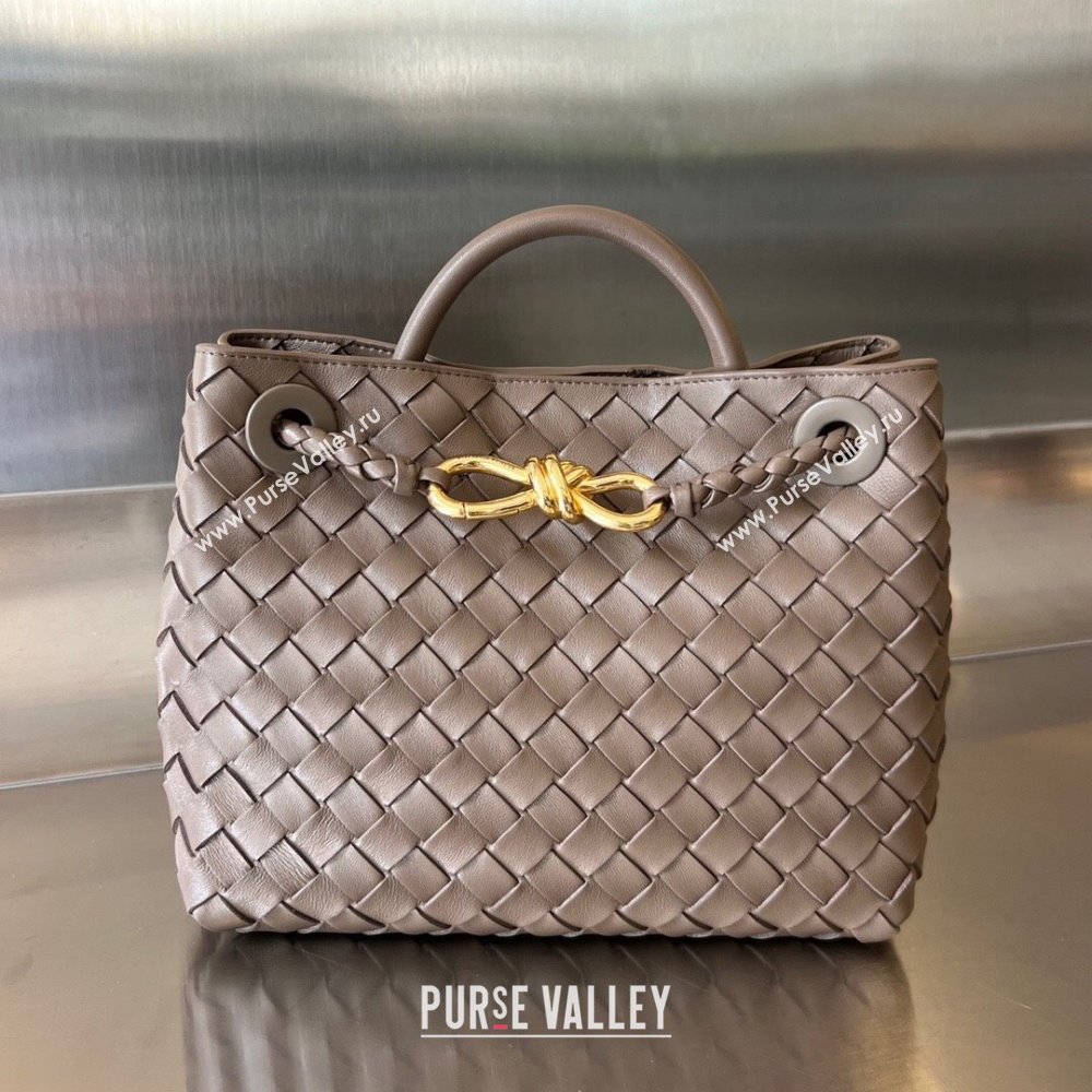 Bottega Veneta Small Andiamo Top Handle Bag in Intrecciato Leather 743568 Taupe Grey 2025 0731 (WT-250731053)