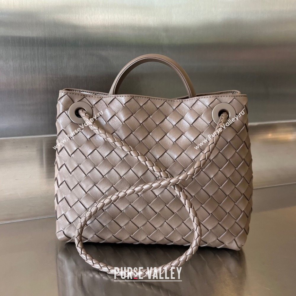 Bottega Veneta Small Andiamo Top Handle Bag in Intrecciato Leather 743568 Taupe Grey 2025 0731 (WT-250731053)