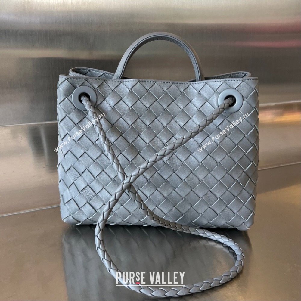 Bottega Veneta Small Andiamo Top Handle Bag in Intrecciato Leather 743568 Thounder Grey 2025 0731 (WT-250731055)