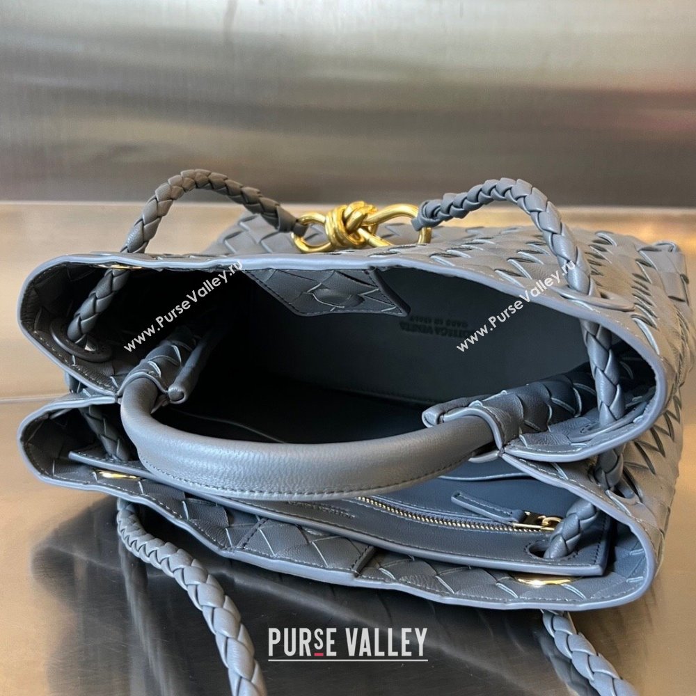 Bottega Veneta Small Andiamo Top Handle Bag in Intrecciato Leather 743568 Thounder Grey 2025 0731 (WT-250731055)