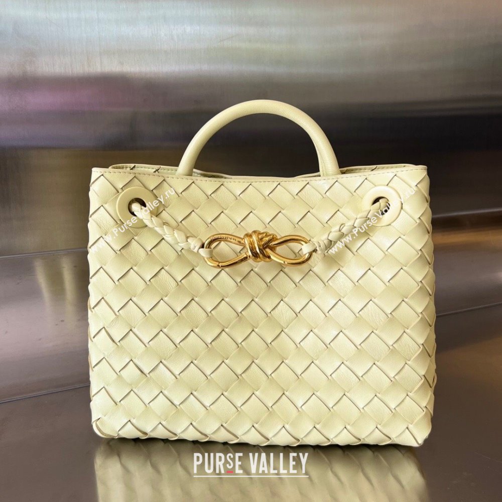 Bottega Veneta Small Andiamo Top Handle Bag in Intrecciato Leather 743568 Ice Cream Yellow 2025 0731 (WT-250731056)