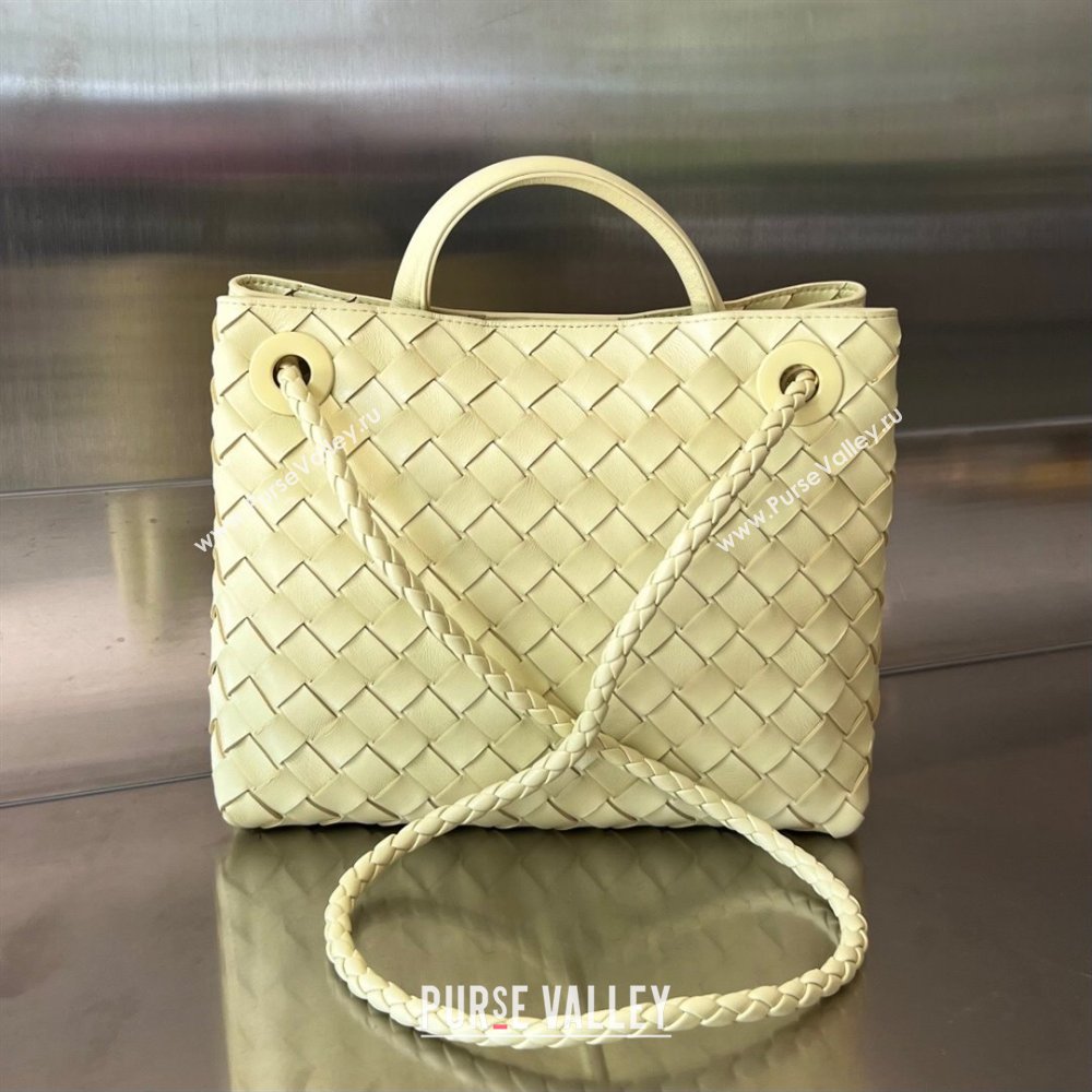 Bottega Veneta Small Andiamo Top Handle Bag in Intrecciato Leather 743568 Ice Cream Yellow 2025 0731 (WT-250731056)