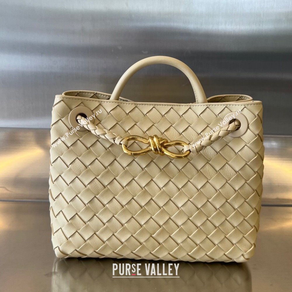 Bottega Veneta Small Andiamo Top Handle Bag in Intrecciato Leather 743568 Oat Yellow 2025 0731 (WT-250731057)