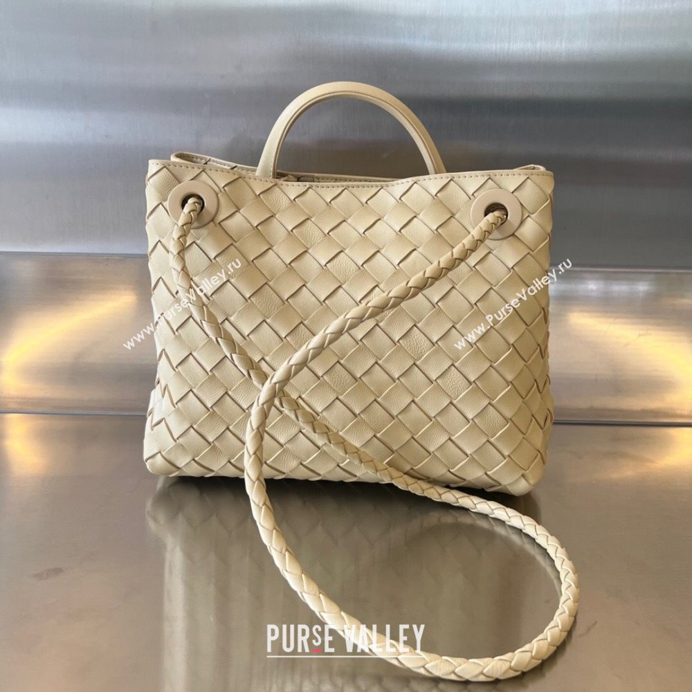 Bottega Veneta Small Andiamo Top Handle Bag in Intrecciato Leather 743568 Oat Yellow 2025 0731 (WT-250731057)