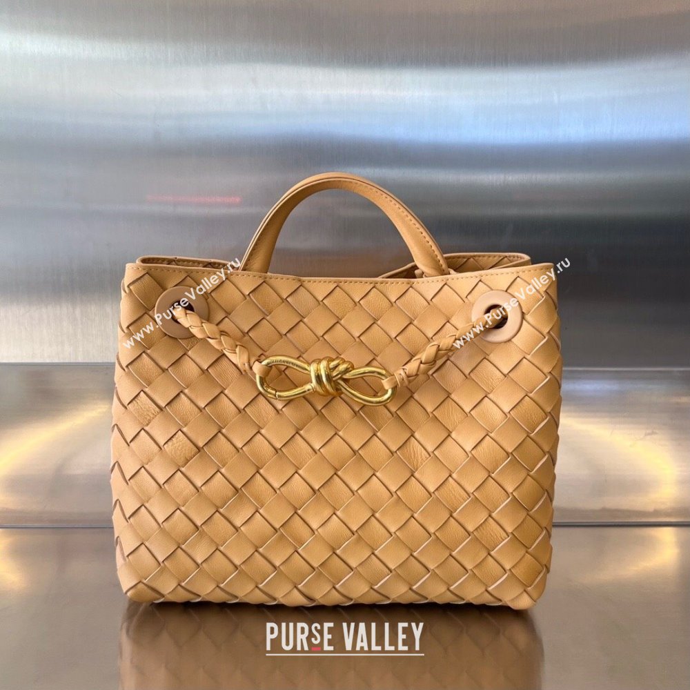 Bottega Veneta Small Andiamo Top Handle Bag in Intrecciato Leather 743568 Almond Yellow 2025 0731 (WT-250731059)
