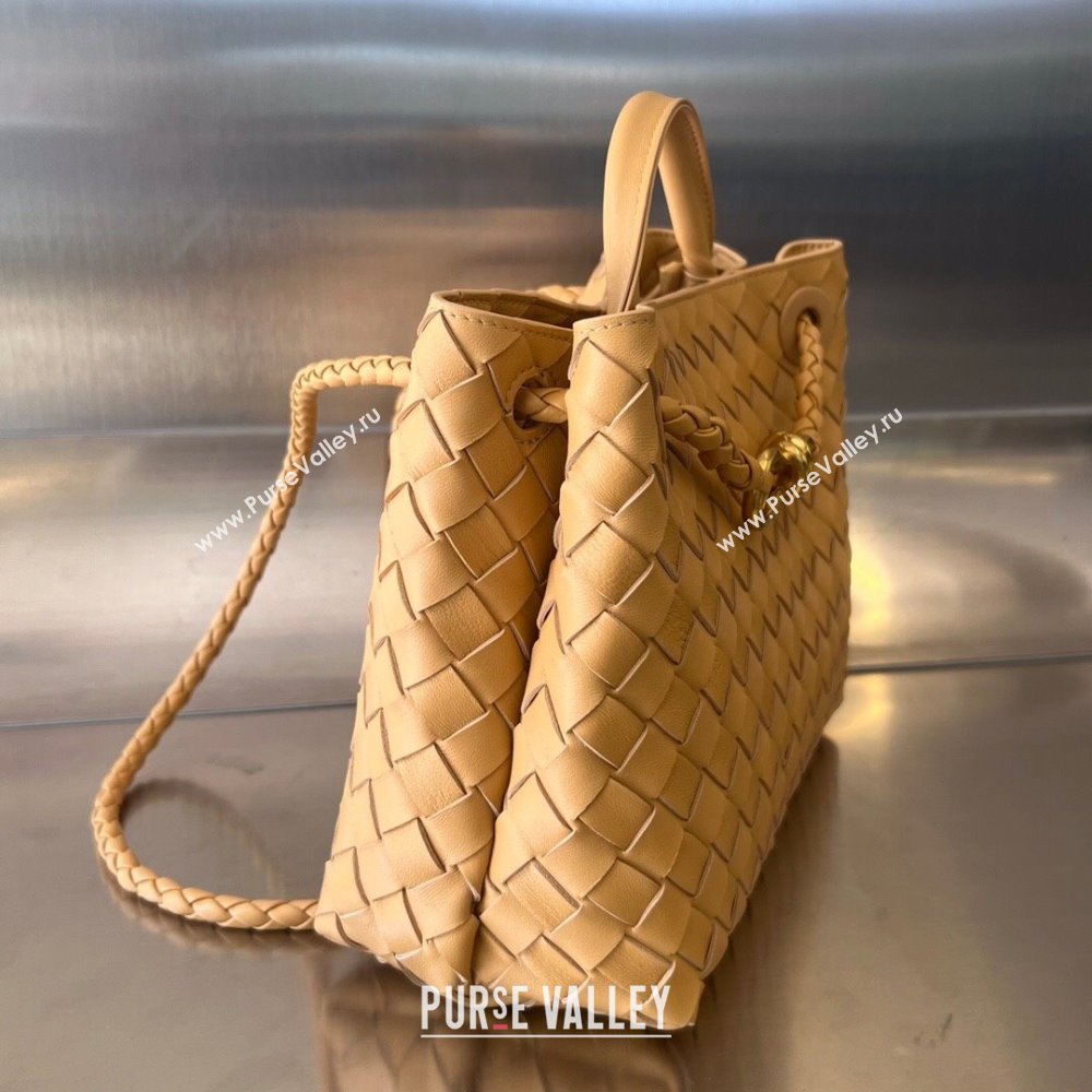 Bottega Veneta Small Andiamo Top Handle Bag in Intrecciato Leather 743568 Almond Yellow 2025 0731 (WT-250731059)