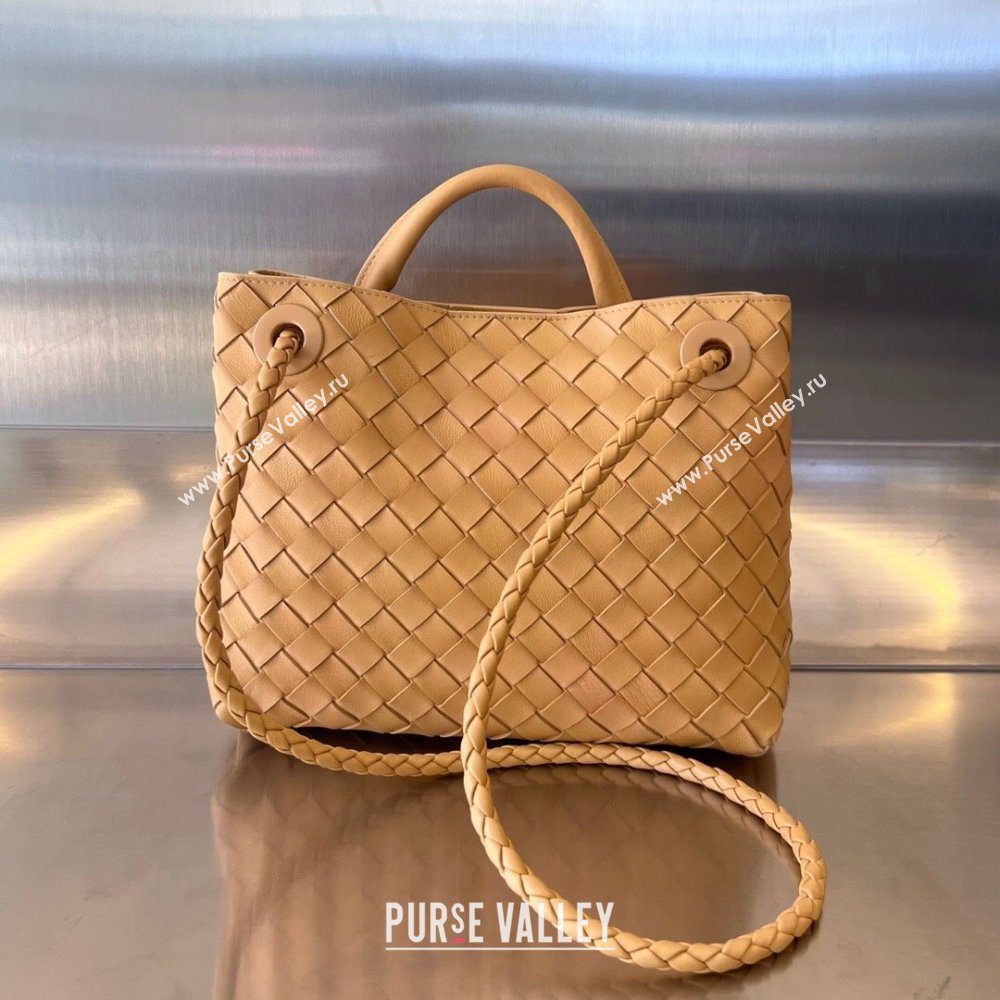 Bottega Veneta Small Andiamo Top Handle Bag in Intrecciato Leather 743568 Almond Yellow 2025 0731 (WT-250731059)