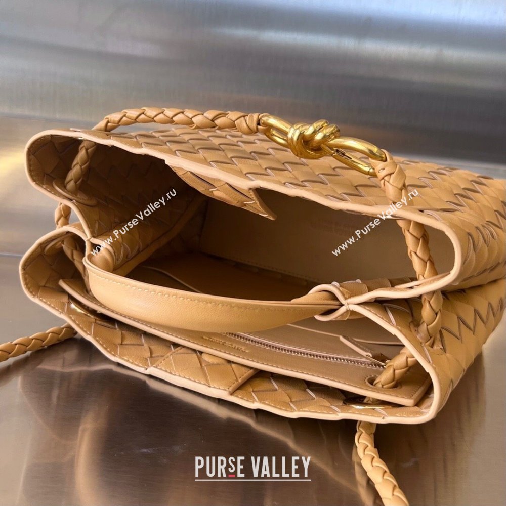 Bottega Veneta Small Andiamo Top Handle Bag in Intrecciato Leather 743568 Almond Yellow 2025 0731 (WT-250731059)