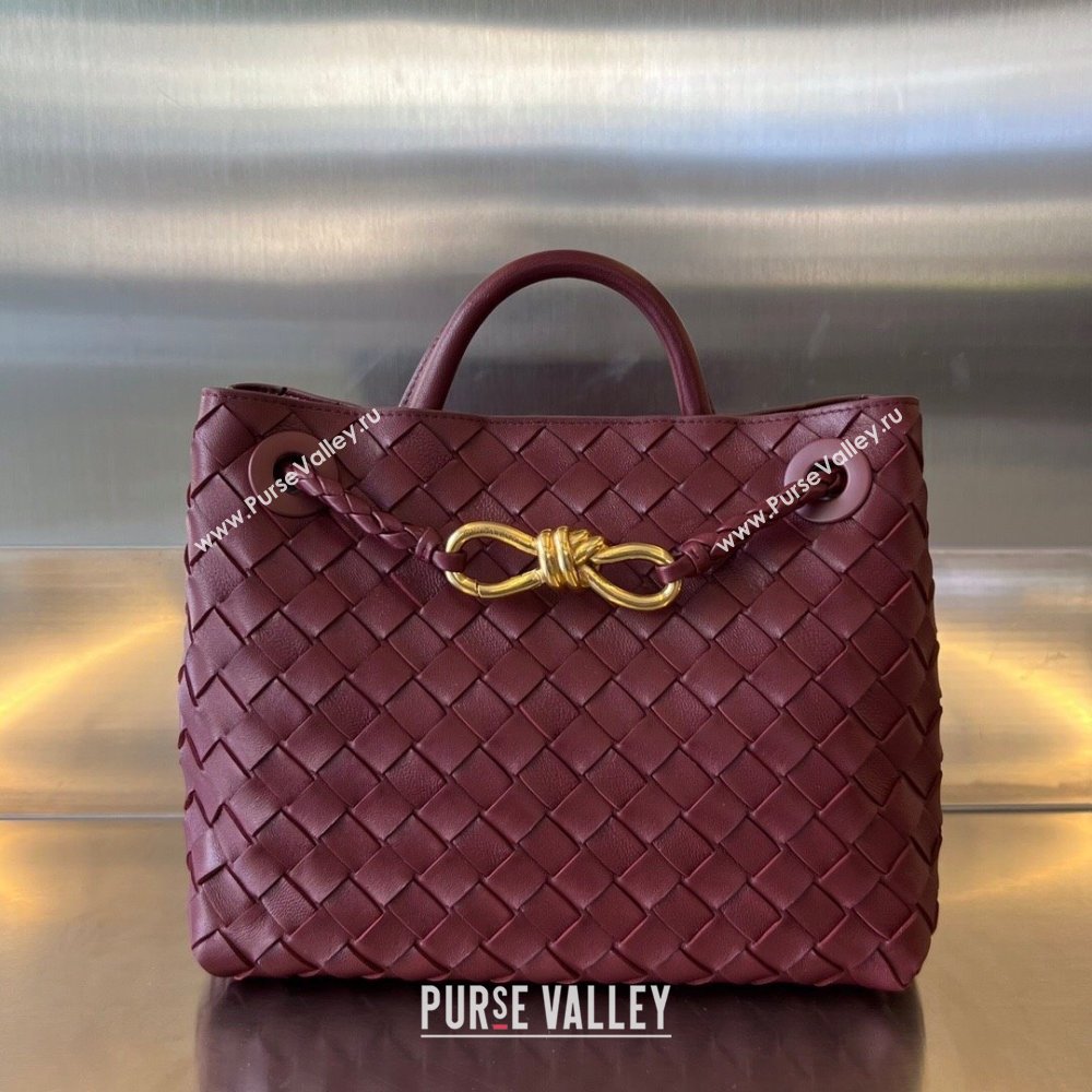 Bottega Veneta Small Andiamo Top Handle Bag in Intrecciato Leather 743568 Dark Burgundy 2025 0731 (WT-250731060)