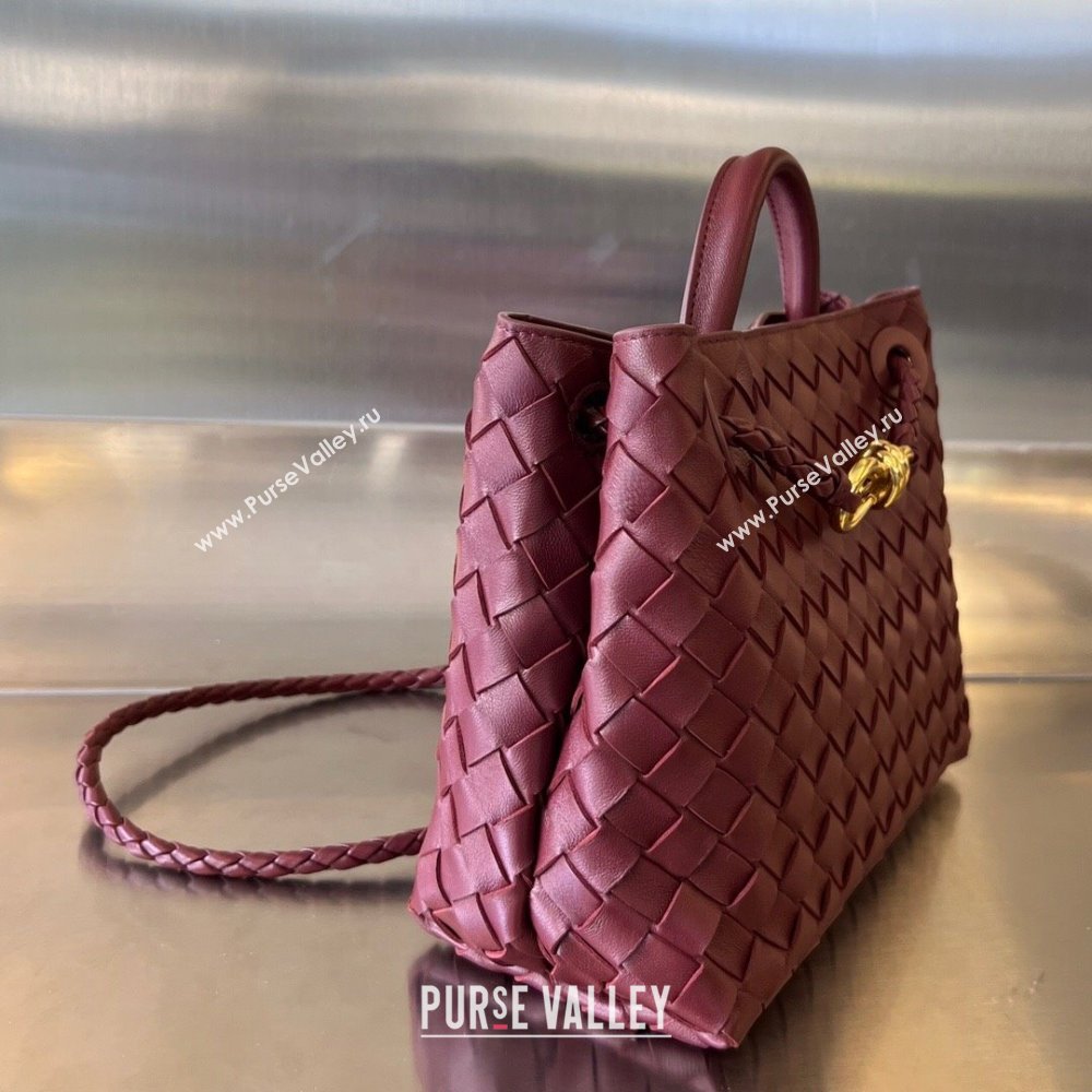 Bottega Veneta Small Andiamo Top Handle Bag in Intrecciato Leather 743568 Dark Burgundy 2025 0731 (WT-250731060)