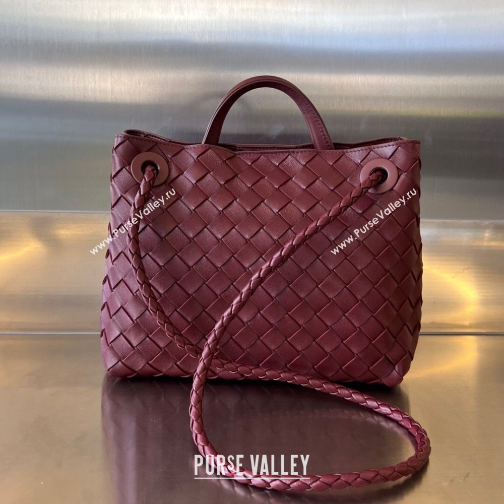 Bottega Veneta Small Andiamo Top Handle Bag in Intrecciato Leather 743568 Dark Burgundy 2025 0731 (WT-250731060)