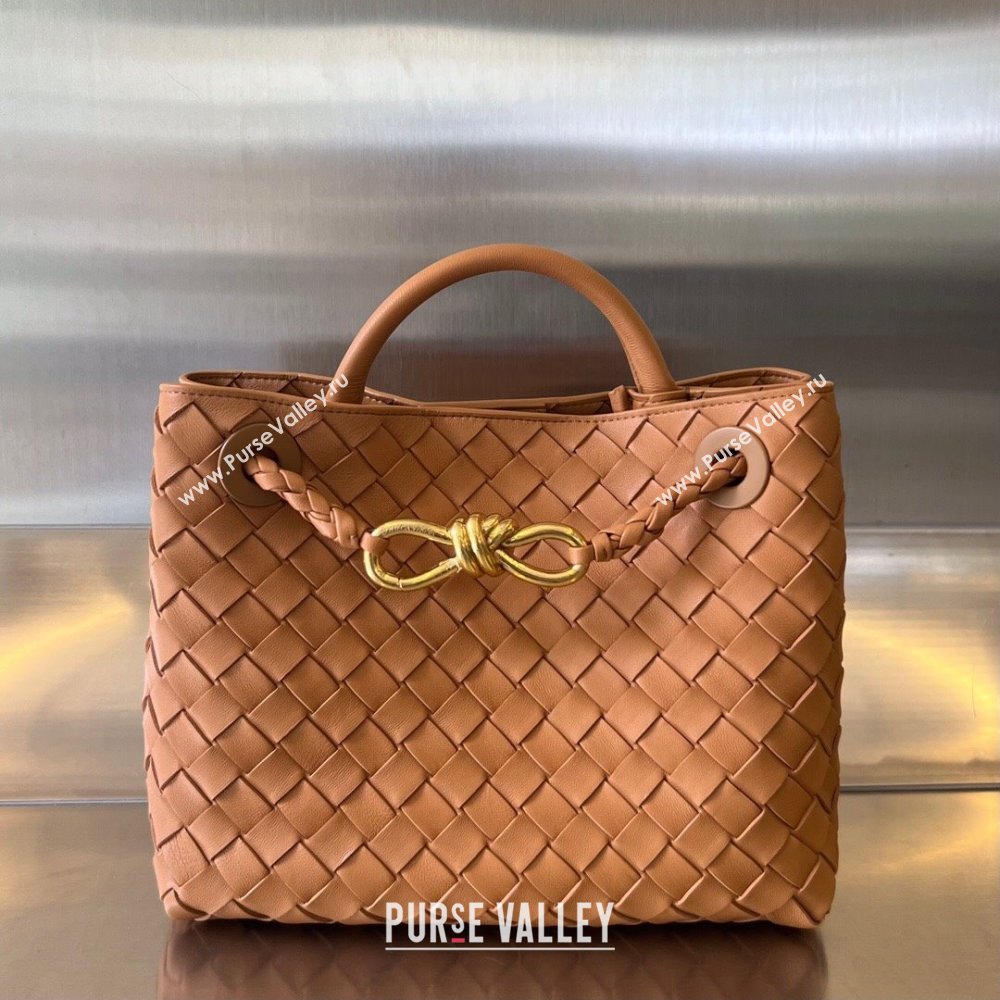 Bottega Veneta Small Andiamo Top Handle Bag in Intrecciato Leather 743568 Light Brown 2025 0731 (WT-250731061)