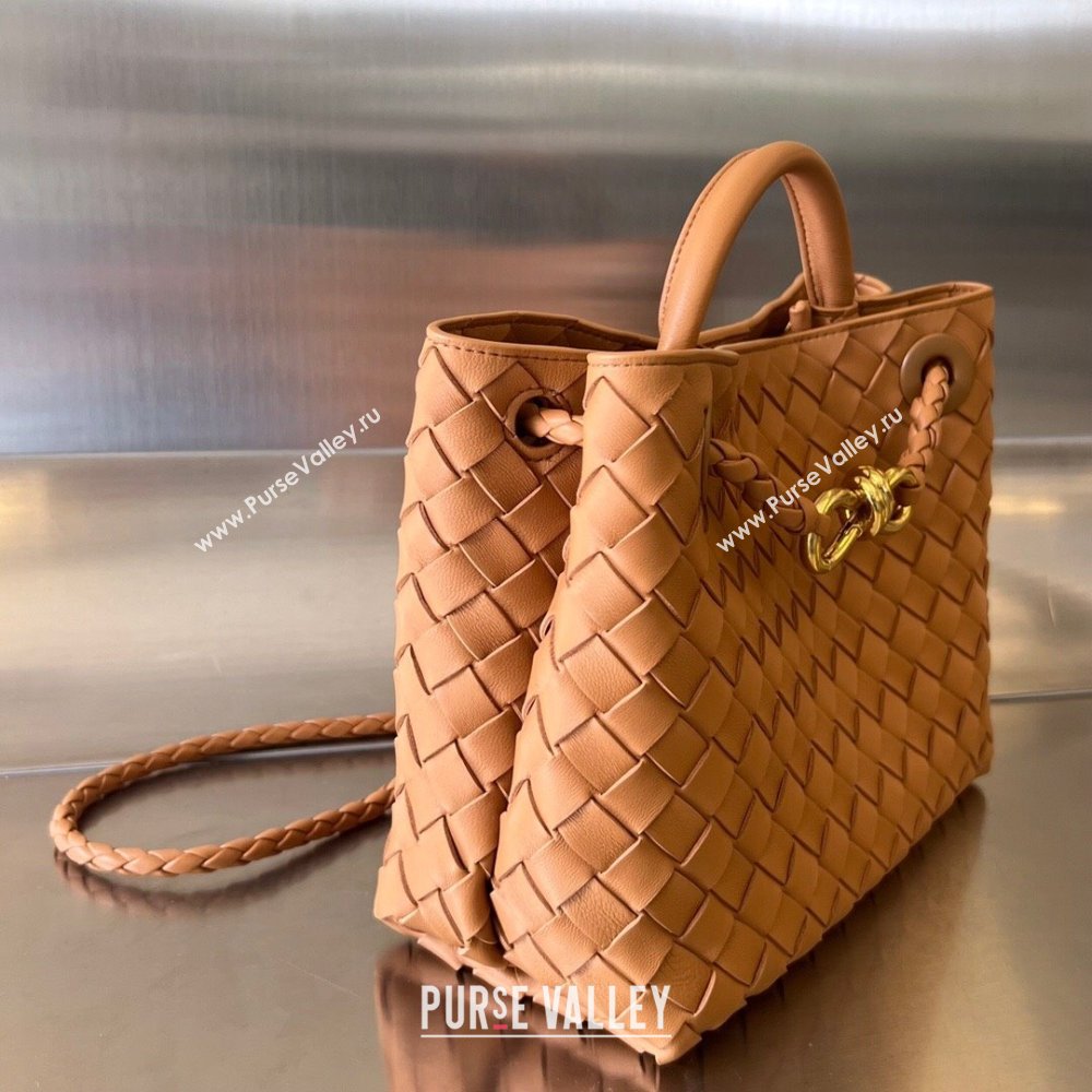Bottega Veneta Small Andiamo Top Handle Bag in Intrecciato Leather 743568 Light Brown 2025 0731 (WT-250731061)